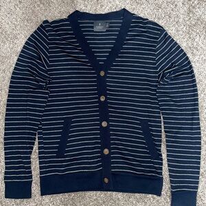 Hawkins McGill Mens Navy Striped Cardigan Sweater Size Small